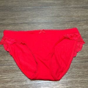 Victoria’s Secret Red Cotton Stretch Lace Trim Bikini Panties size Small